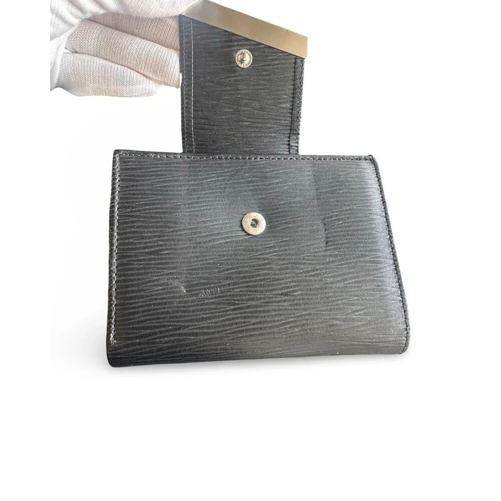 🧡RARE Vintage Noevir Japan Black Textured Leather Wallet Gold Accent Bar – Epi S